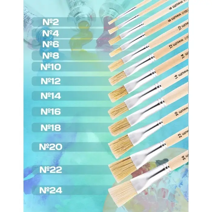 Кисть для рисования, Щетина плоская № 2 (ширина обоймы 2 мм; длина волоса 10 мм), деревянная ручка, Calligrata Кисть для рисования, Щетина плоская № 2 (ширина обоймы 2 мм; длина волоса 10 мм), деревянная ручка, Calligrata