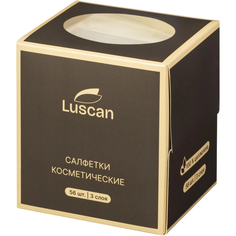Салфетки косметические Luscan 3сл 56шт/уп в кубе белые