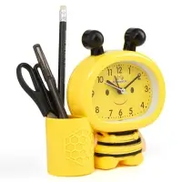 Будильник &laquo;Пчела&raquo;, с карандашницей, дискретный ход, d=9 см, 14.5&times;14 см, от батарейки АА, жёлтый