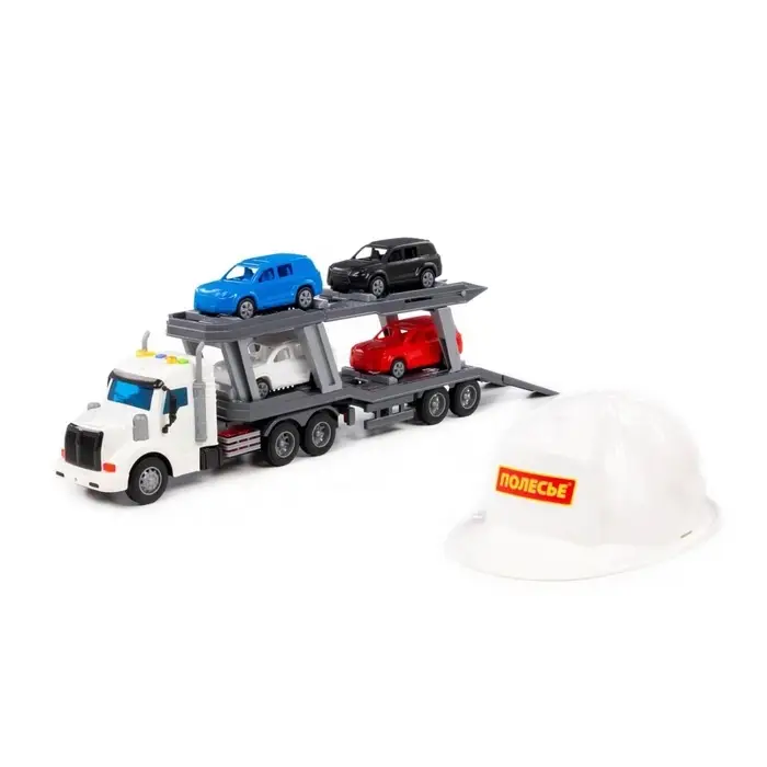 Автомобиль-тягач "Профи", инерц., свет и звук, 4 автомобиля и каска в компл. 27003