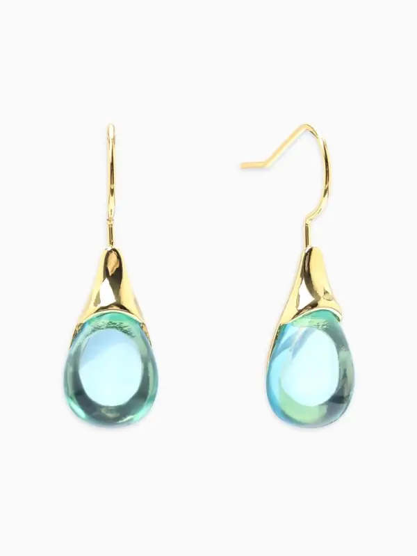 Серьги "Капля",  цвет голубой в золоте