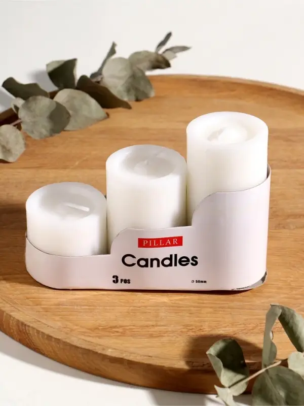 Набор свечей "Столбики белые" 3 шт d=5 см h=5; 7,5 и 10 см 15х5х14,8 см