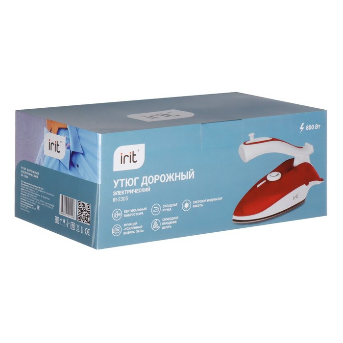 Утюг Irit IR-2305, 800 Вт, тефлоновая подошва, 200 мл, дорожный, бело-красный Утюг Irit IR-2305, 800 Вт, тефлоновая подошва, 200 мл, дорожный, бело-красный