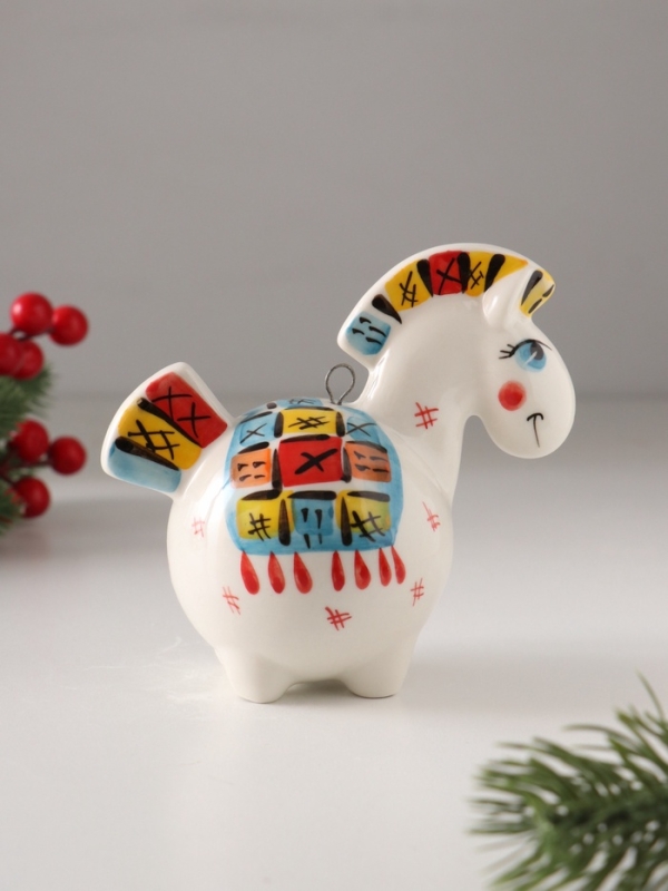 Ёлочный фарфоровый шар  Ёлочный фарфоровый шар "Лошадь Пэчворк" /авторская роспись/, 11 см