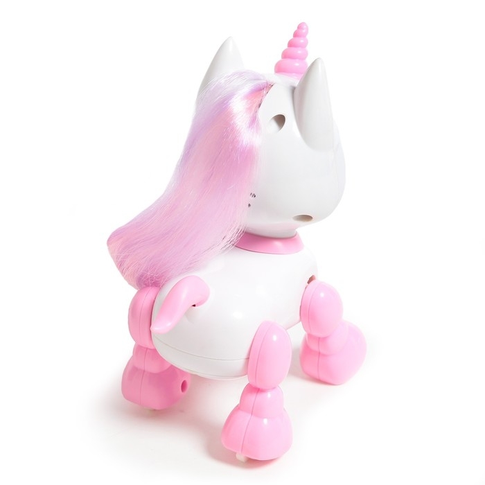 Робот единорог «Питомец» IQ BOT, интерактивный: с записью звуков, реагирует на хлопки, звук, свет, на батарейках, розовый