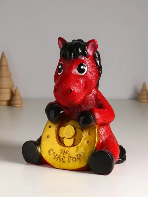 Копилка "Конь с подковой" 24 см, красный