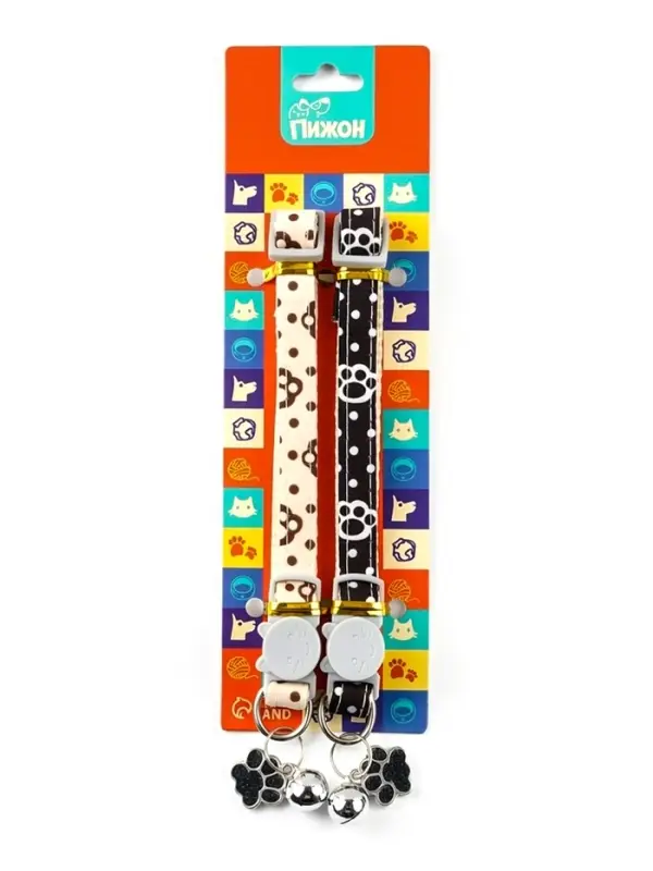 Набор ошейников для кошек &laquo;Лапки&raquo;, 19-32&times;1 см, 2 шт.