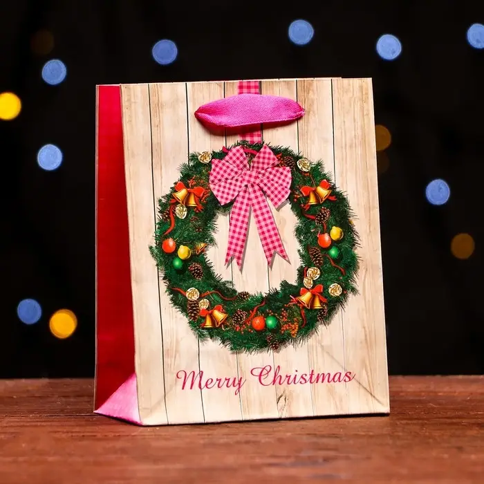 Пакет ламинированный «Новогодний венок» 11.5×14.5×6 см