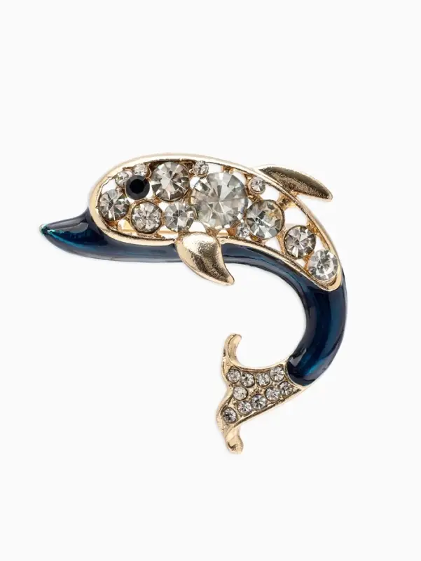Брошь &laquo;Дельфин&raquo;, бело-синяя в золоте