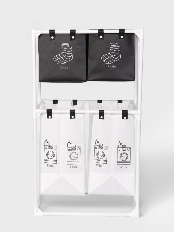 Корзина для белья складная 56х39х95 см, цвет черный, белый Корзина для белья складная 56х39х95 см, цвет черный, белый