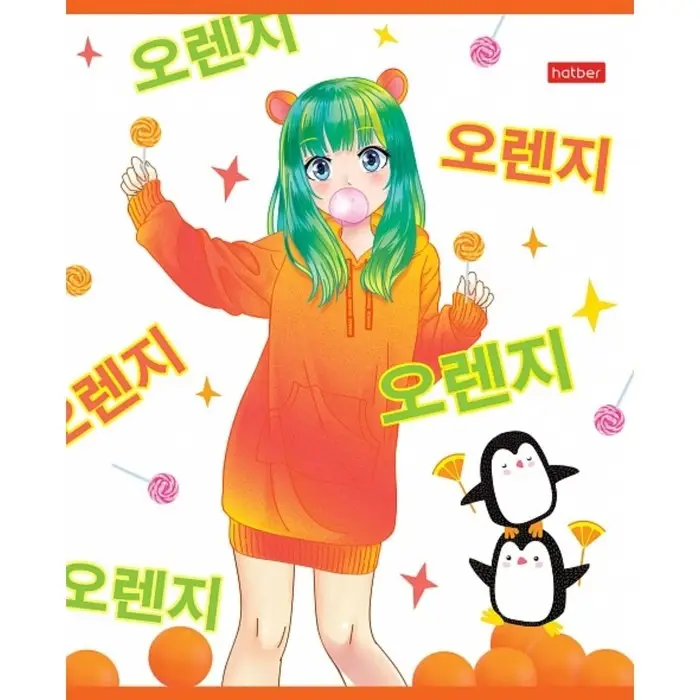 Тетрадь А5, 48 листов клетка Девочки-апельсинки, обложка мелованный картон, скругленые углы, блок 65 г/м2, 5 видов МИКС