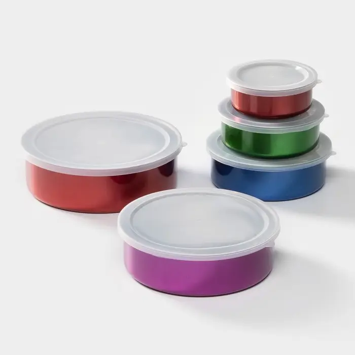 Набор контейнеров из нержавеющей стали &laquo;Радуга&raquo;, 5 шт.: d=18/16/14/12/10 см, с крышками, МИКС