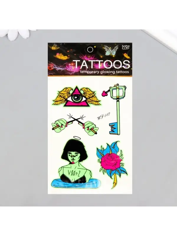 Переводные тату на тело светящиеся цветные «Тайны и конспирология», 14.3×7.5 см