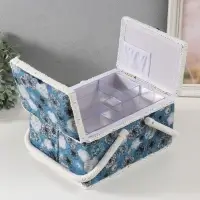 Шкатулка для рукоделия и шитья &laquo;Чёрно-белые цветы на голубом&raquo;, хранение ниток, иголок, мелочи, 19&times;26&times;14.5 см