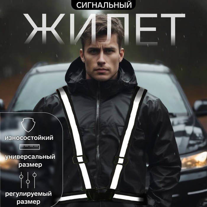 Светоотражающий ремень TORSO, с лямками, регулируемый размер, чёрный Светоотражающий ремень TORSO, с лямками, регулируемый размер, чёрный