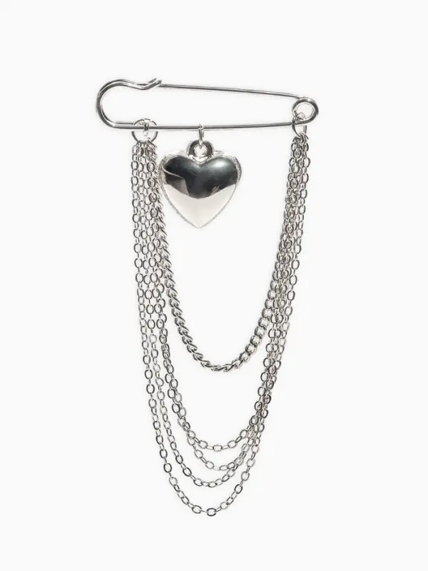 Булавка &laquo;Сердце&raquo; с цепочками, цвет серебро