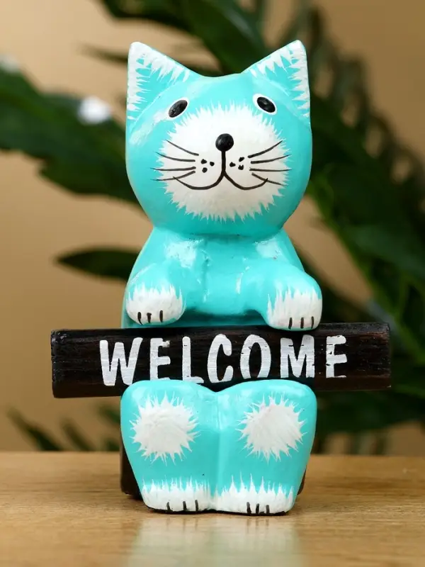 Сувенир  Сувенир "Кот с табличкой WELCOME" дерево 8х4х10 см, цв. бирюзовый