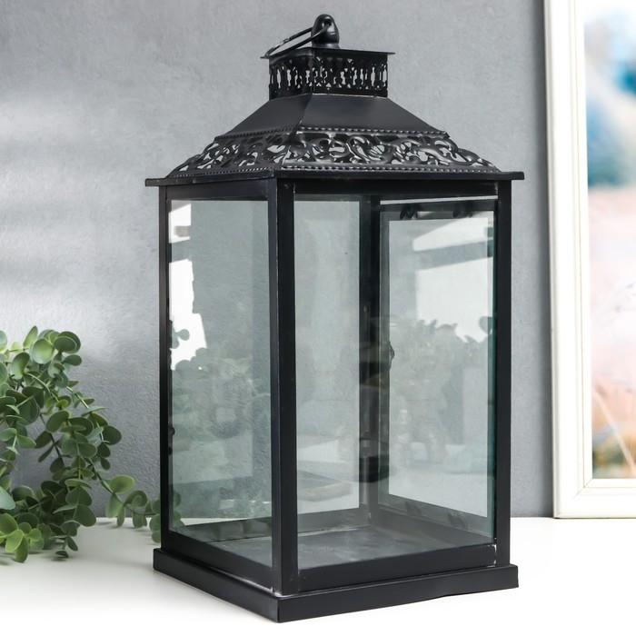 Подсвечник металл, стекло Подсвечник металл, стекло "Этна" чёрный набор 2 шт 19х19х39 см, 14х14х27 см