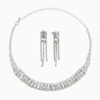 Набор 2 предмета: серьги, колье со стразами &laquo;Лёд. Круги&raquo;, d=13.5 см, белый в серебре