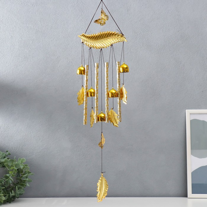 Музыка ветра металл Музыка ветра металл "Листья и бабочки" 5 колокольчиков 65х17 см