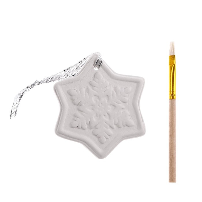 Новый год! Ёлочное украшение под раскраску «Снежинка» с подвесом, кисть