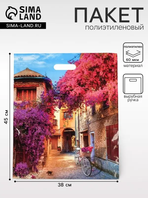 Пакет &laquo;Итальянский дворик&raquo;, полиэтиленовый с вырубной ручкой, 60 мкм, 38&times;45 см
