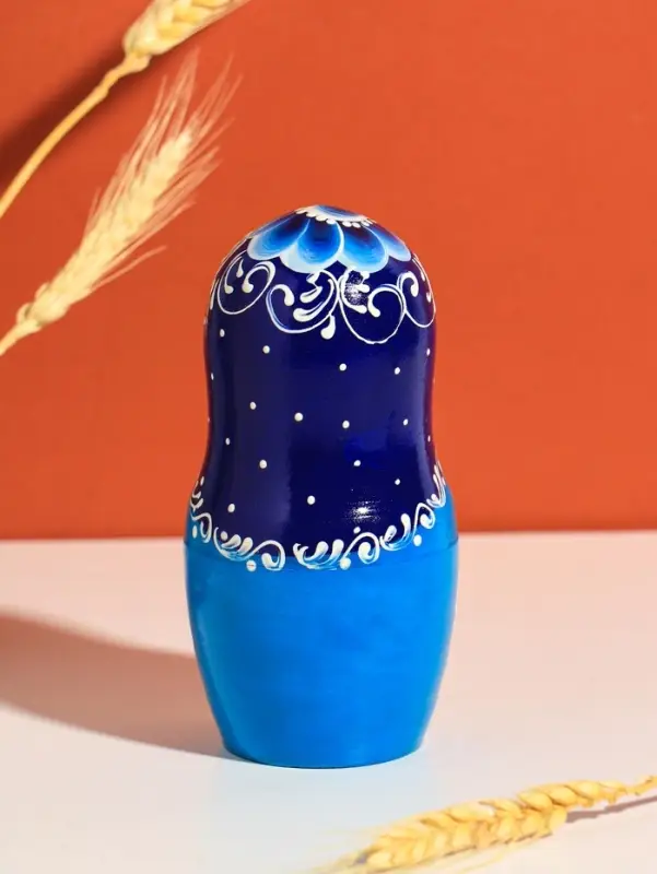 Матрешка дерево &laquo;Русская красота&raquo;, синий платок, 18 см, 5 кукольная, ручная роспись