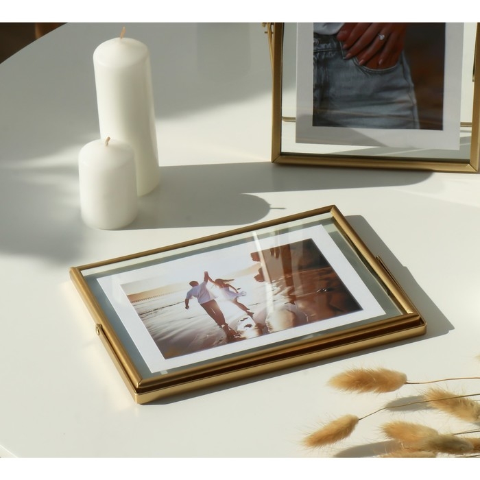 Фоторамка металл на 1 фото 10х15 см "Лофт. Строгие линии" золото 15,7х21х1 см