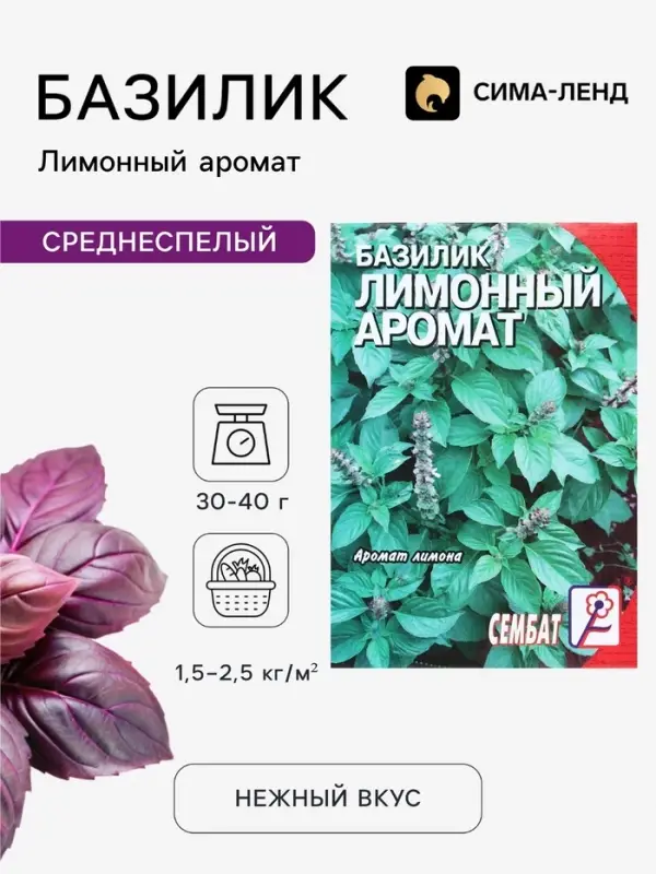 Семена Базилик зеленый &laquo;Лимонный аромат&raquo;, 0.2 г, &laquo;Сембат&raquo;