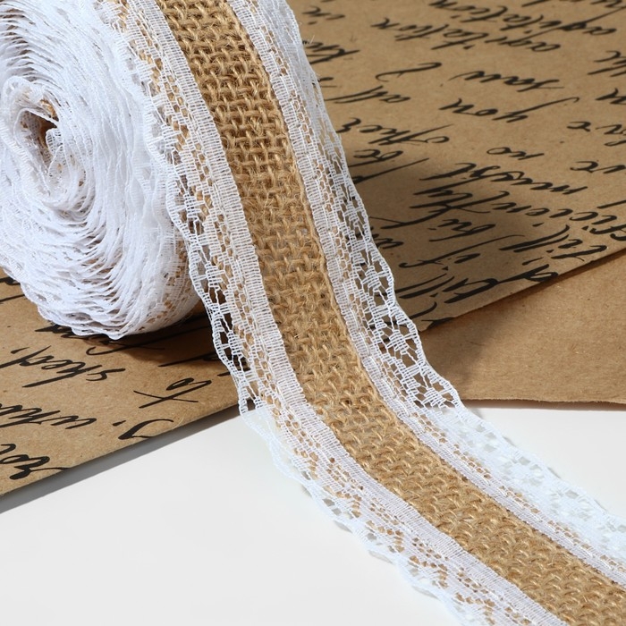 Лента холщовая «Кружево», натуральная, 37 мм, 4,5 ± 0,5 м, цвет белый Лента холщовая «Кружево», натуральная, 37 мм, 4,5 ± 0,5 м, цвет белый