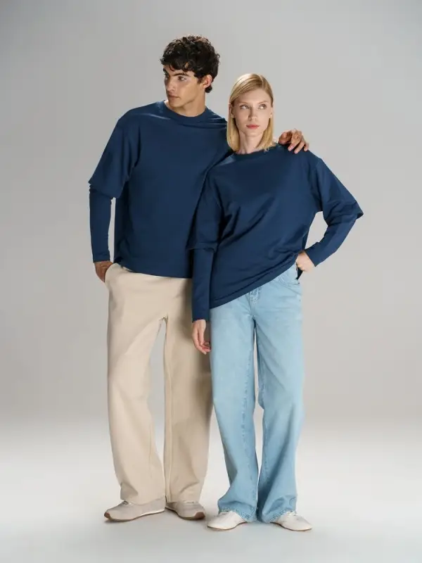 Футболка оверсайз с двойным рукавом Kosmos, темно-синяя, размер XS/S Футболка оверсайз с двойным рукавом Kosmos, темно-синяя, размер XS/S