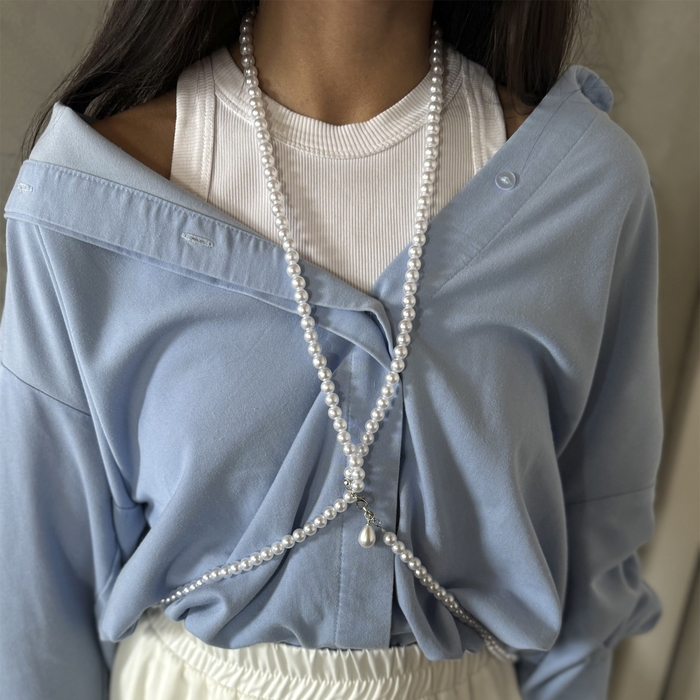 Портупея «Сумочка» жемчужная капля, цвет белый в серебре, 162 см Портупея «Сумочка» жемчужная капля, цвет белый в серебре, 162 см