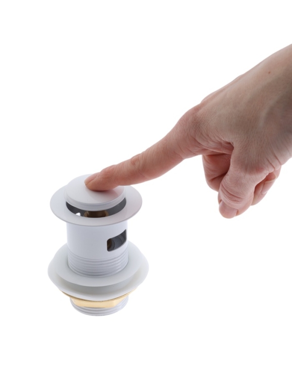 Донный клапан ZEIN engr, маленькая кнопка, с переливом, нержавеющая сталь, белый Донный клапан ZEIN engr, маленькая кнопка, с переливом, нержавеющая сталь, белый