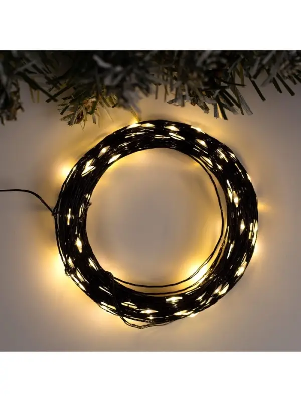 Гирлянда &laquo;Нить&raquo; 20 м, роса, IP20, чёрная нить, 200 LED, свечение тёплое белое, 12 В