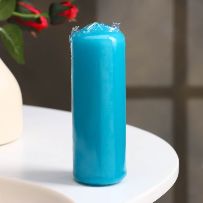 Свеча - цилиндр, 4×12 см, 15 ч, бирюза