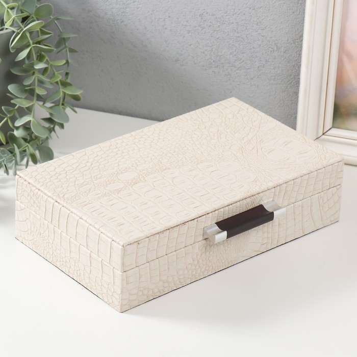 Шкатулка дерево кожзам Шкатулка дерево кожзам "Белый питон с прожилками" 25х15х6,5 см
