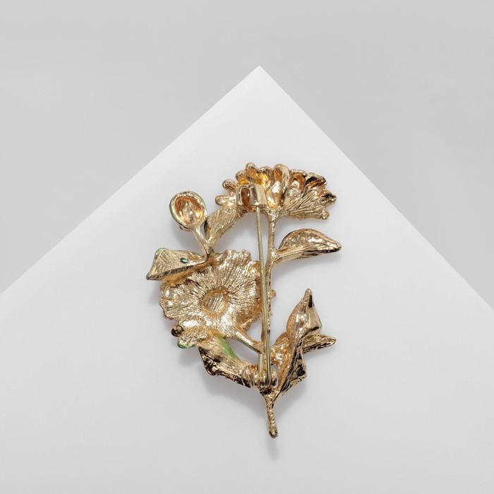 Брошь Брошь "Цветы" календула, цвет желто-зеленый в золоте