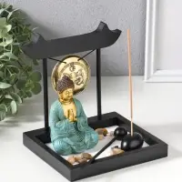 Сад Дзен "Будда в бирюзовом у гонга" песок+камни+аромапалочки 13,2х15х16 см