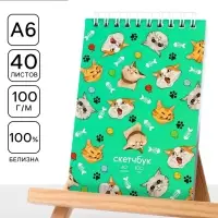 Скетчбук А6, 40 л. 100 г/м&sup2; &laquo;Коты&raquo;