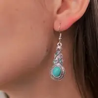 Серьги &laquo;Бирюзовый мир&raquo;, коса, голубые в чернёном серебре