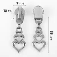 Бегунок для молнии &laquo;Спираль&raquo;, №7, &laquo;Сердца&raquo;, 10 шт., цвет никель