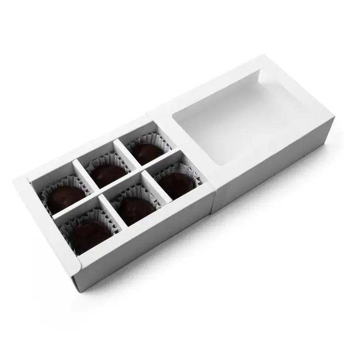 Коробка для 6 конфет с окном, белая, 13.7&times;9.85&times;3.85 см