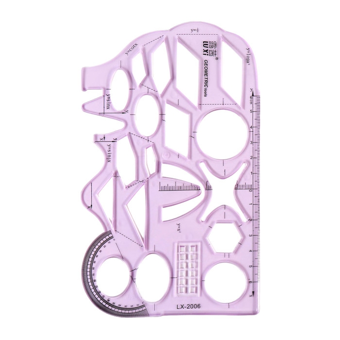 Линейка-трафарет, пластик, с транспортиром, для черчения фигур, МИКС Линейка-трафарет, пластик, с транспортиром, для черчения фигур, МИКС