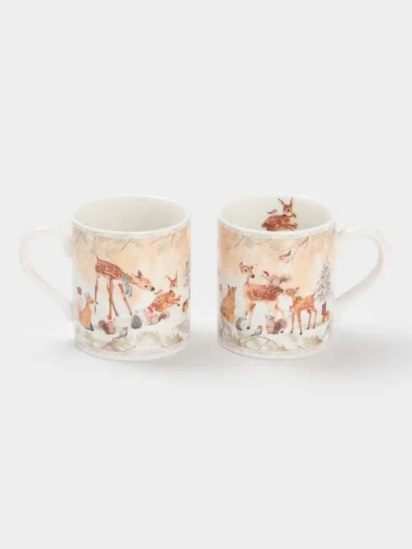 Набор кружек новогодних «Лесное чудо», 2 шт., 220 мл, керамика, подарочная упаковка, бежевый