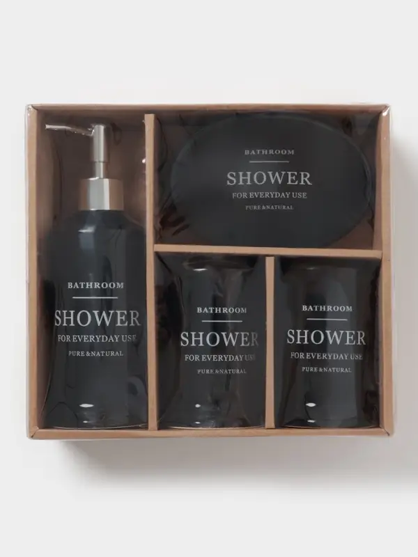 Аксессуары для ванной &laquo;Лофт&raquo;, 4 предмета, мыльница, дозатор для мыла 420 мл, 2 стакана, чёрные