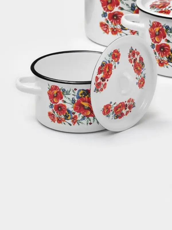 Набор кастрюль эмалированных &laquo;Маки. Мечта&raquo;, 3 предмета: 1.5 л, 2.9 л, 4.5 л, белый