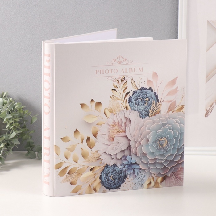Фотоальбом на 800 фото 10х15 см Фотоальбом на 800 фото 10х15 см "Букет с листьями" в коробке золотая обводка 5,5х30,5х33,5см 10749