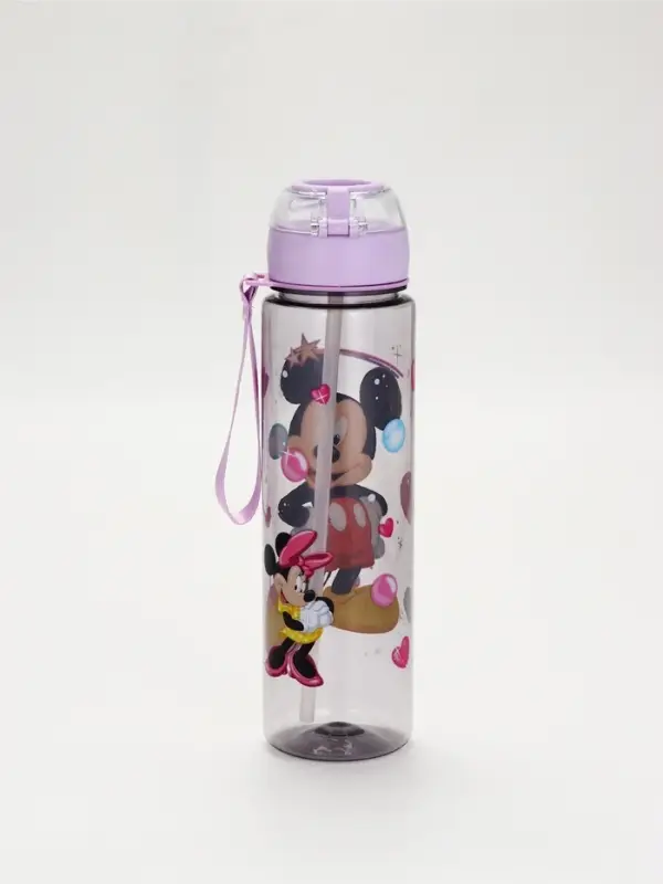 Бутылка пластиковая с трубочкой, 800 мл, фиолетовая