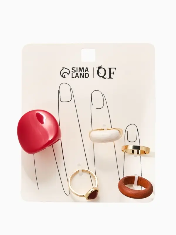 Набор колец 5 шт "Новый стиль" овал с деревом, размер МИКС, цвет красно-белый в золоте