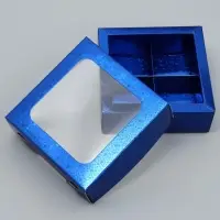 Коробка для конфет, кондитерская упаковка, 4 ячейки, &laquo;Синие звёздочки&raquo;, 10.5&times;10.5&times;3.5 см